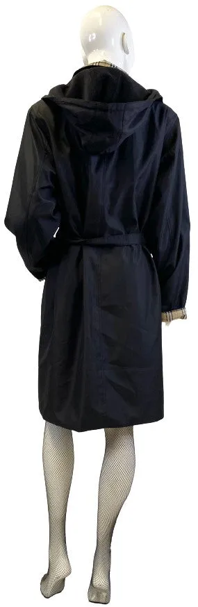 Trench Coat Black Removable Hood Plaid Trim SKU 000409-8