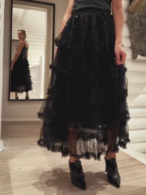 TULLE SKIRT WITH SEQUINS - BLACK