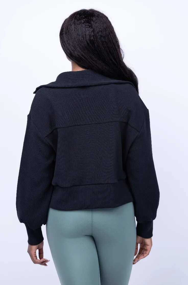 Varley Rhea 1/2 Zip Sweatshirt in Black