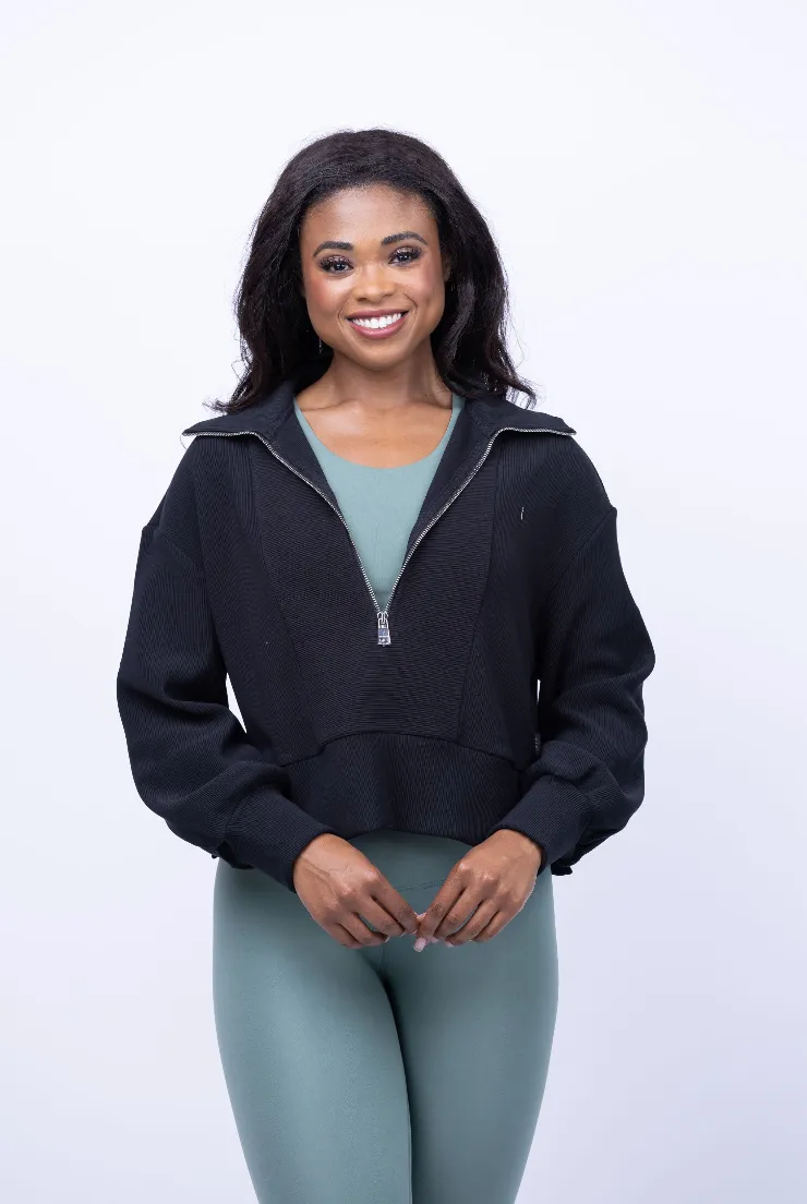 Varley Rhea 1/2 Zip Sweatshirt in Black