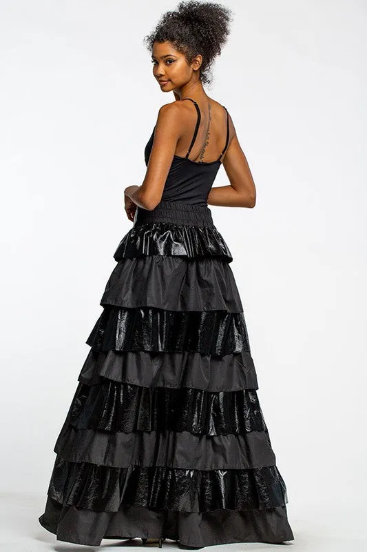 Vegan Leather Frill Ruffle Maxi