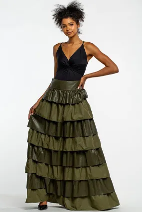 Vegan Leather Frill Ruffle Maxi
