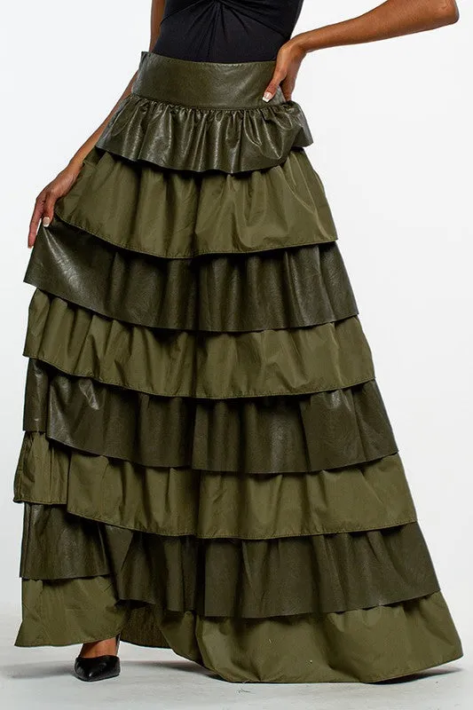 Vegan Leather Frill Ruffle Maxi