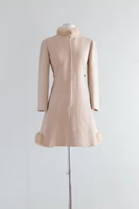 Vintage 1960's Wool Dress With Mink Hem And Zip Front / SM