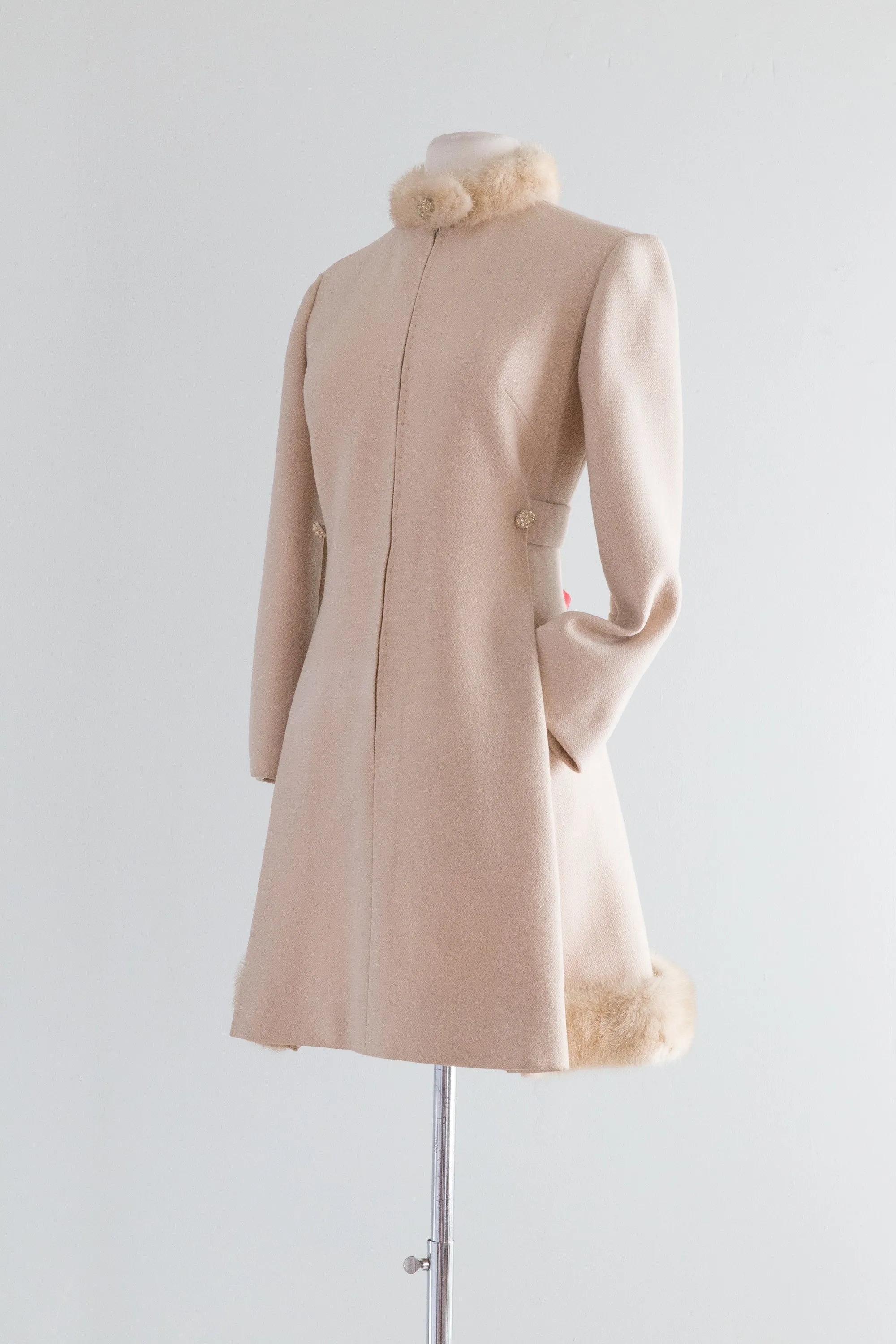 Vintage 1960's Wool Dress With Mink Hem And Zip Front / SM