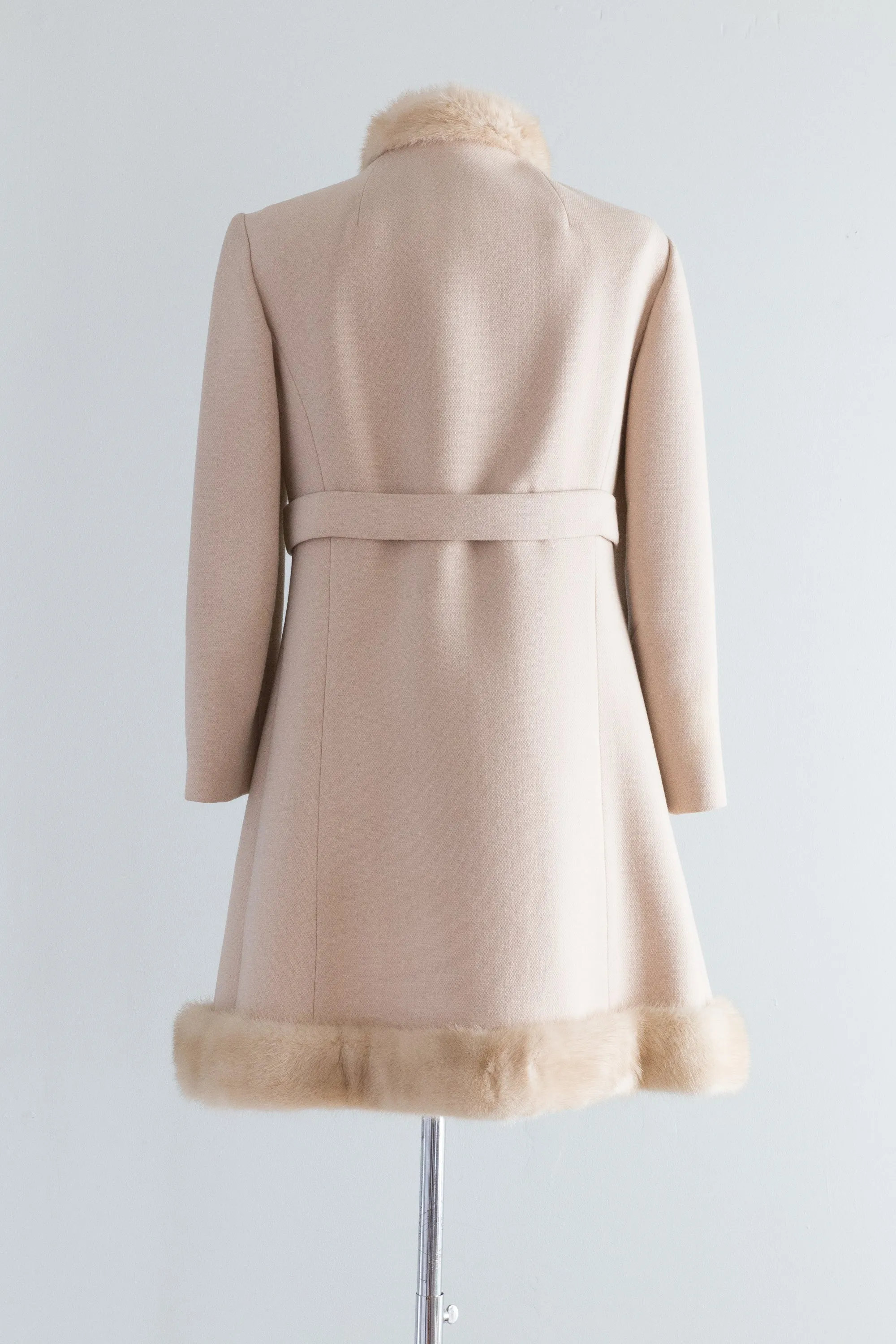 Vintage 1960's Wool Dress With Mink Hem And Zip Front / SM