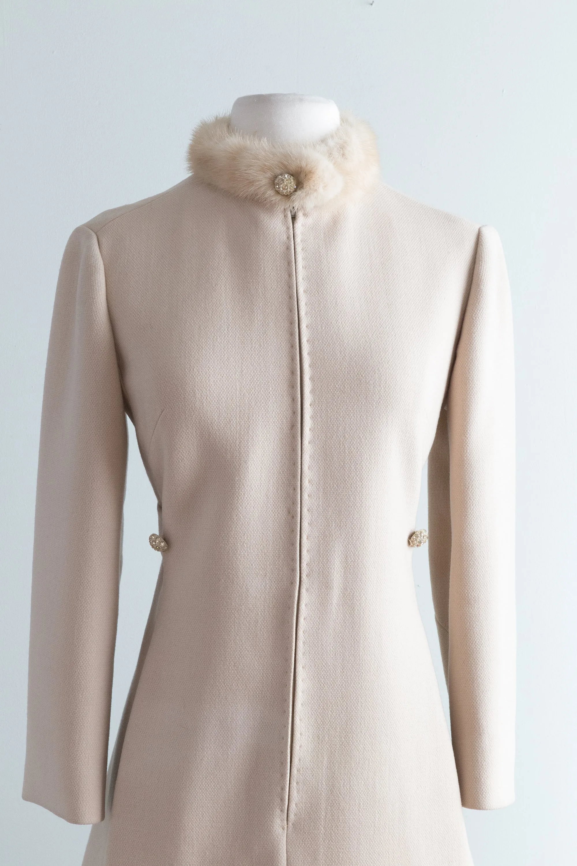 Vintage 1960's Wool Dress With Mink Hem And Zip Front / SM
