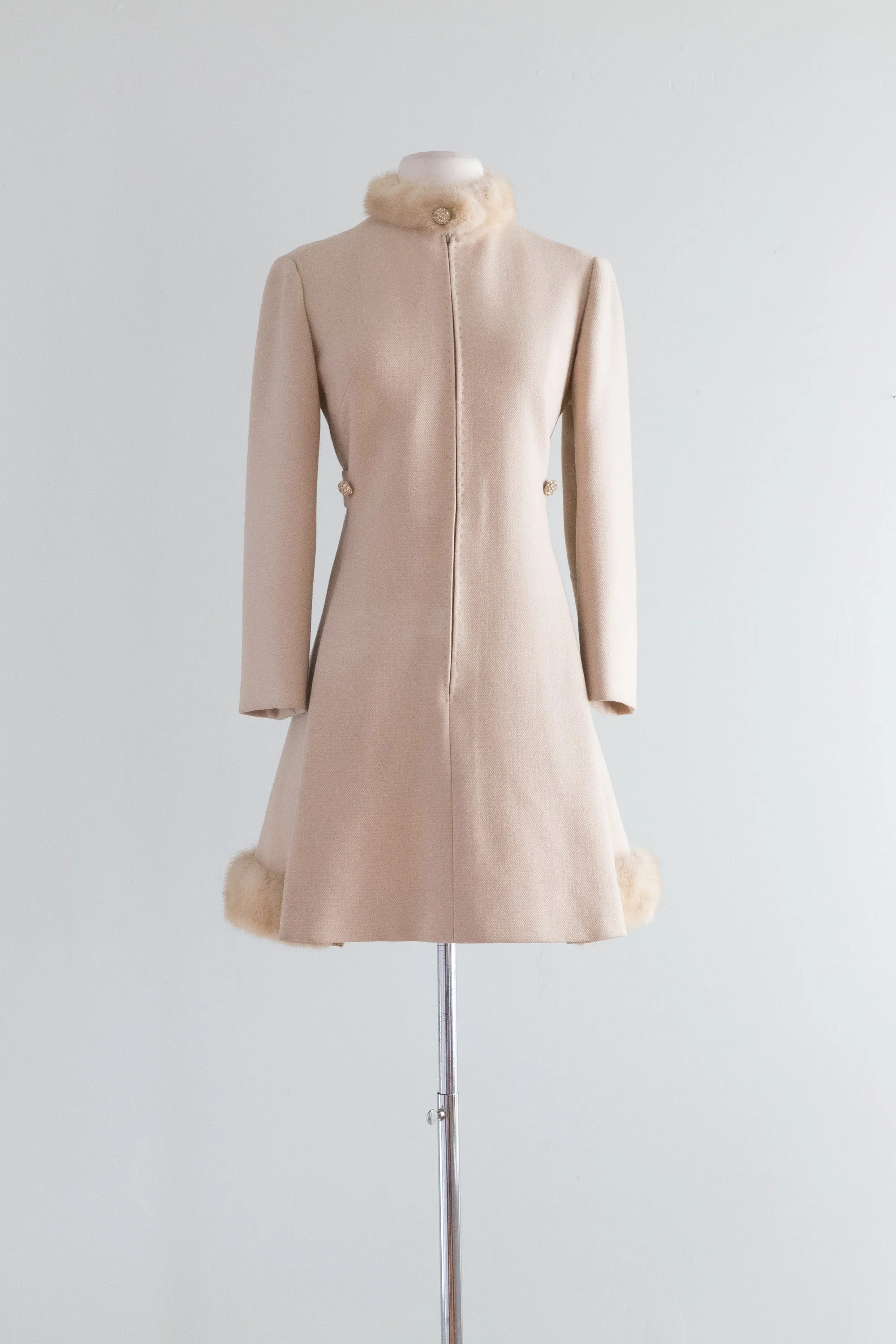 Vintage 1960's Wool Dress With Mink Hem And Zip Front / SM
