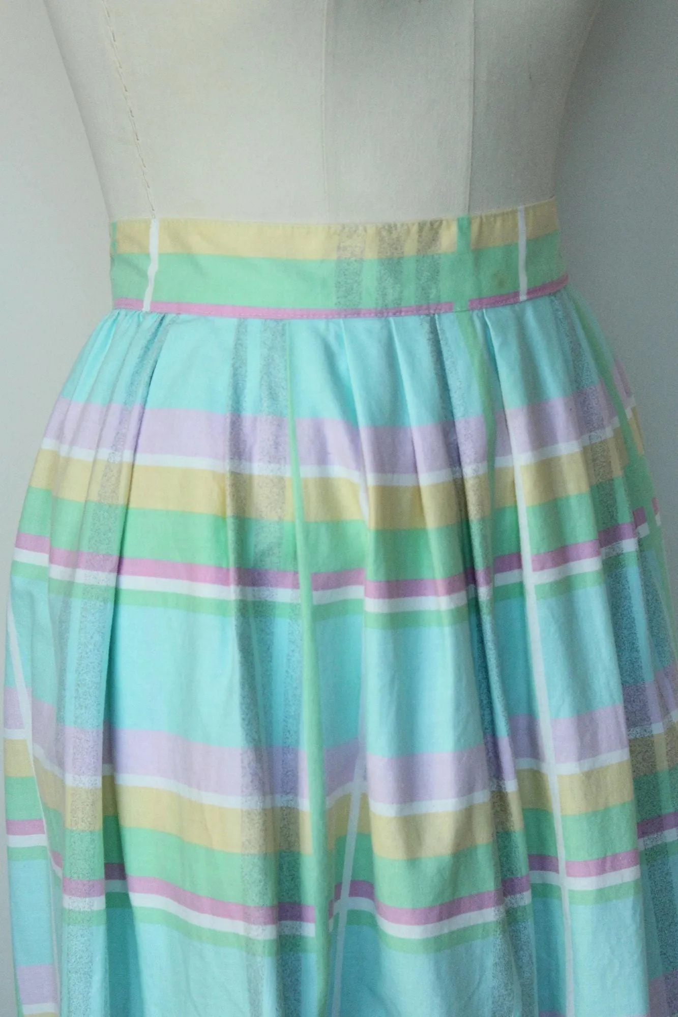 Vintage 1980s Pastel Windowpane Check Skirt With Pockets