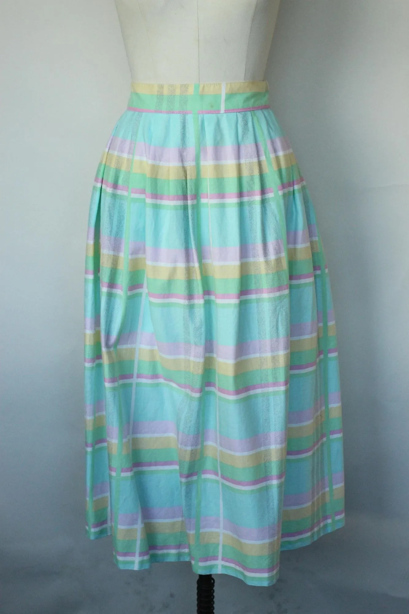 Vintage 1980s Pastel Windowpane Check Skirt With Pockets