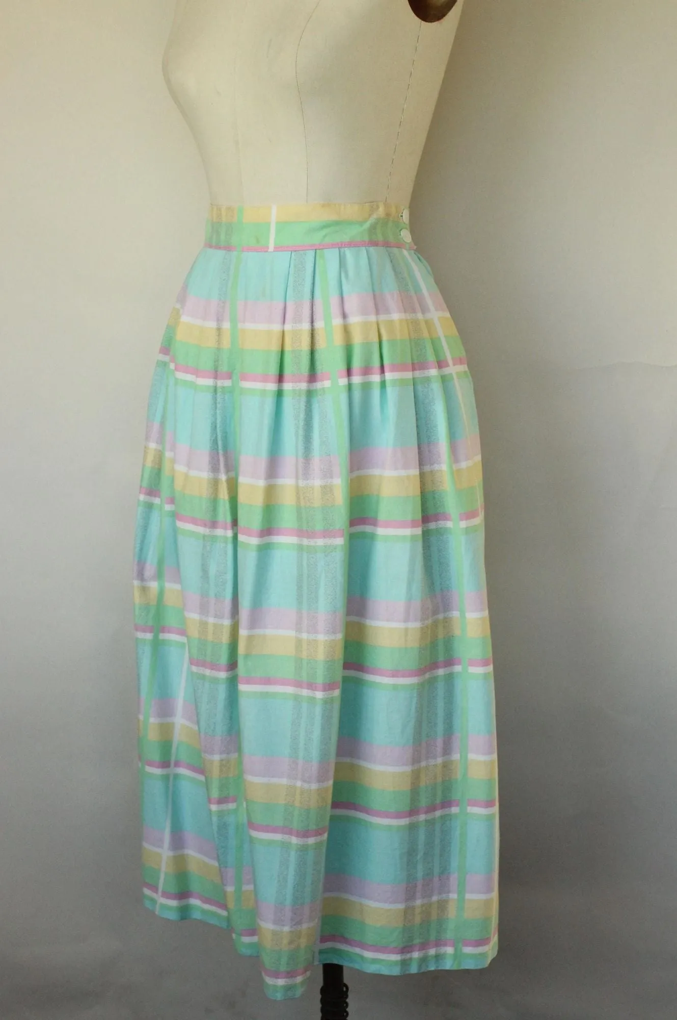 Vintage 1980s Pastel Windowpane Check Skirt With Pockets
