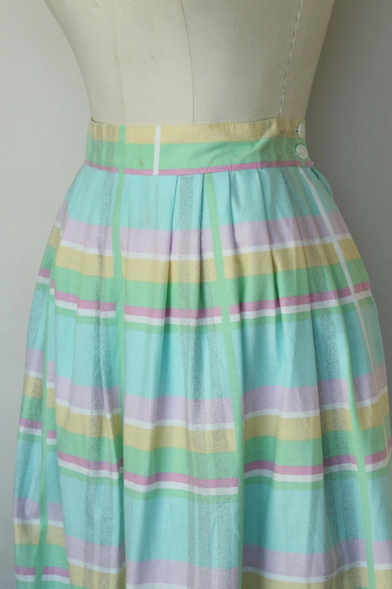Vintage 1980s Pastel Windowpane Check Skirt With Pockets