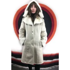 vintage leather and faux fur coat jacket // giant fur collar and removable hood // size large