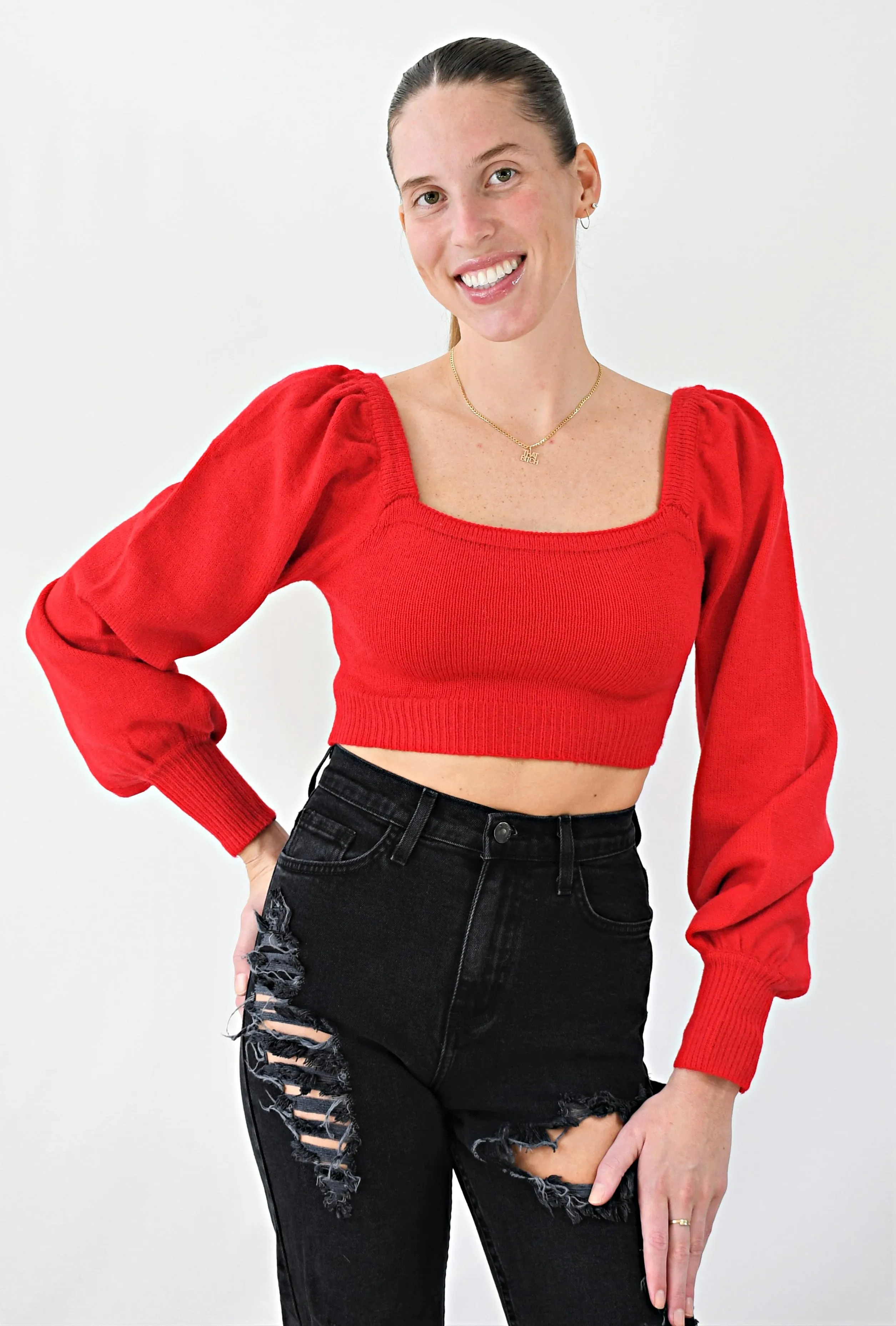Walkin’ The Line Crop Square Neck Sweater