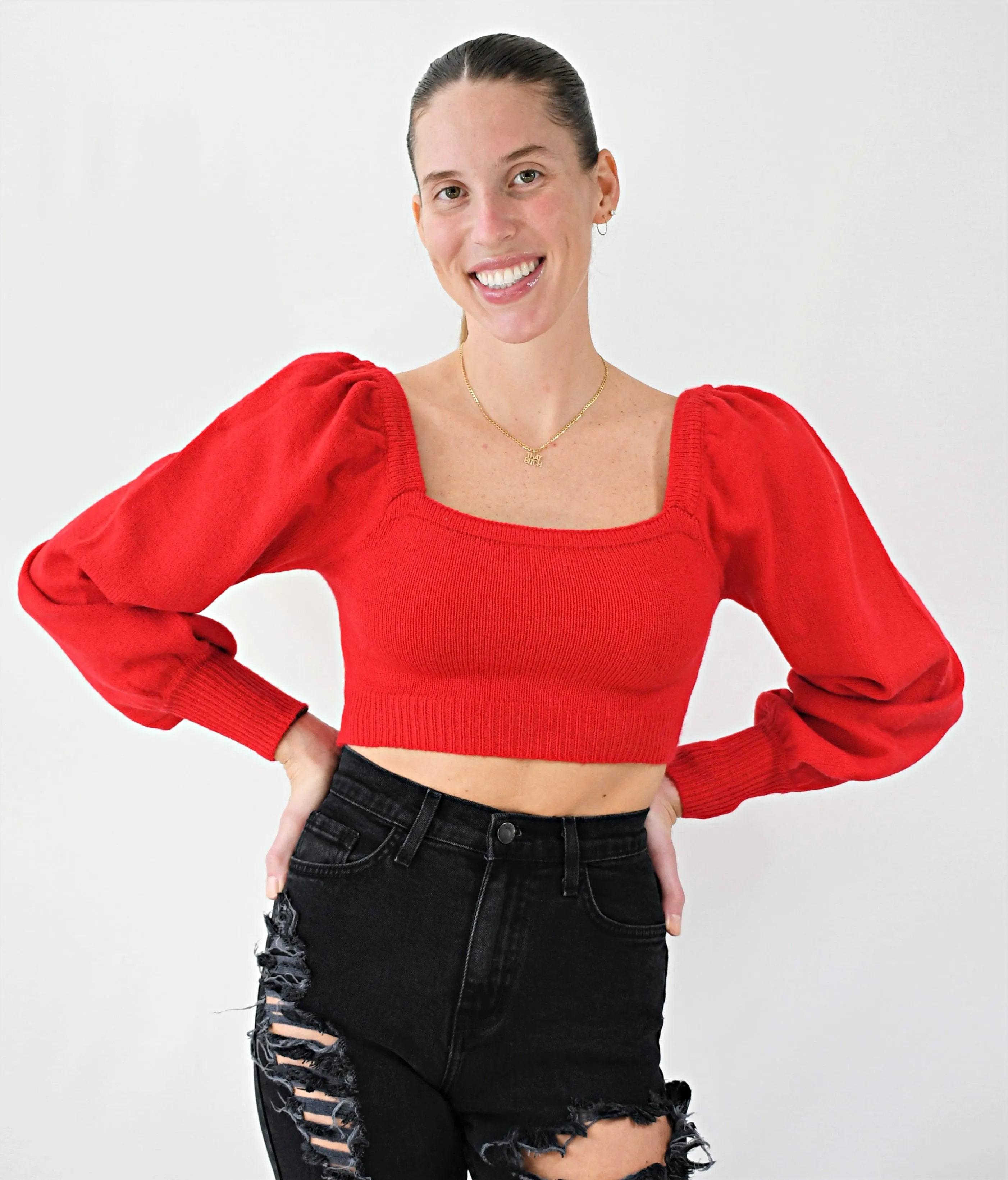 Walkin’ The Line Crop Square Neck Sweater