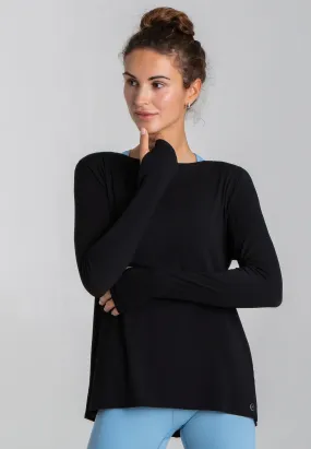 Wave Long Sleeve Top - Schwarz