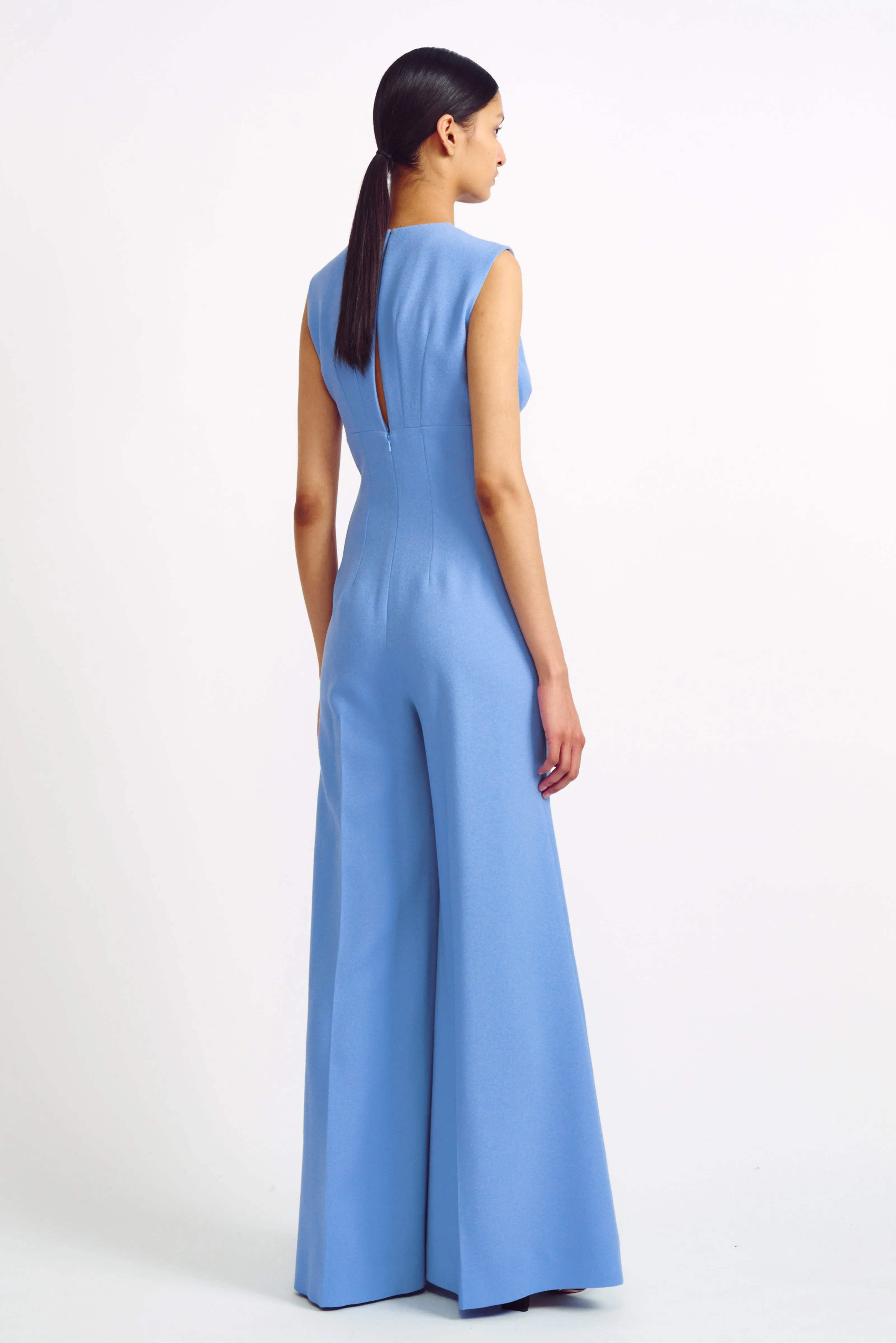 Whitney Blue Double Crepe Flared Jumpsuit