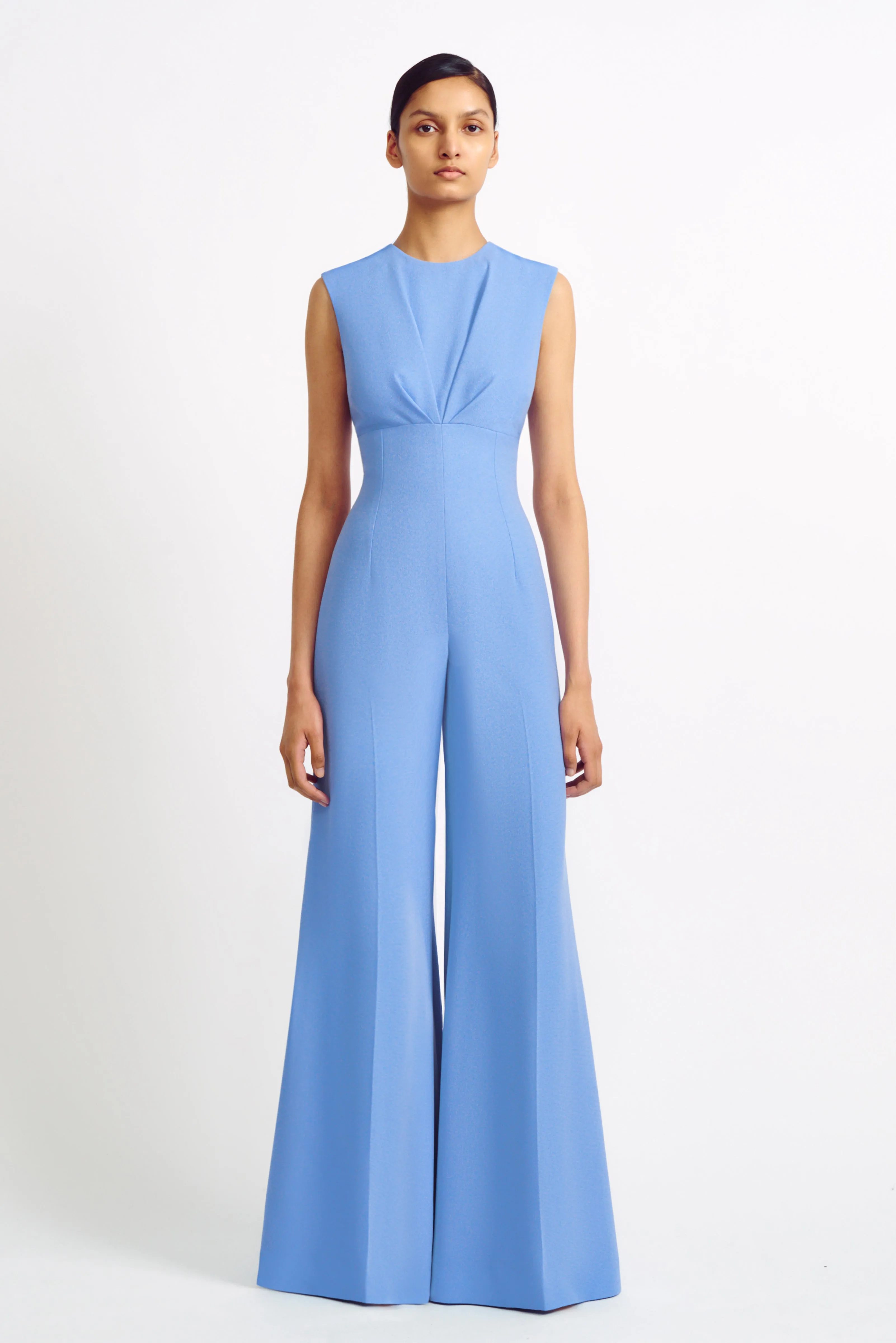 Whitney Blue Double Crepe Flared Jumpsuit
