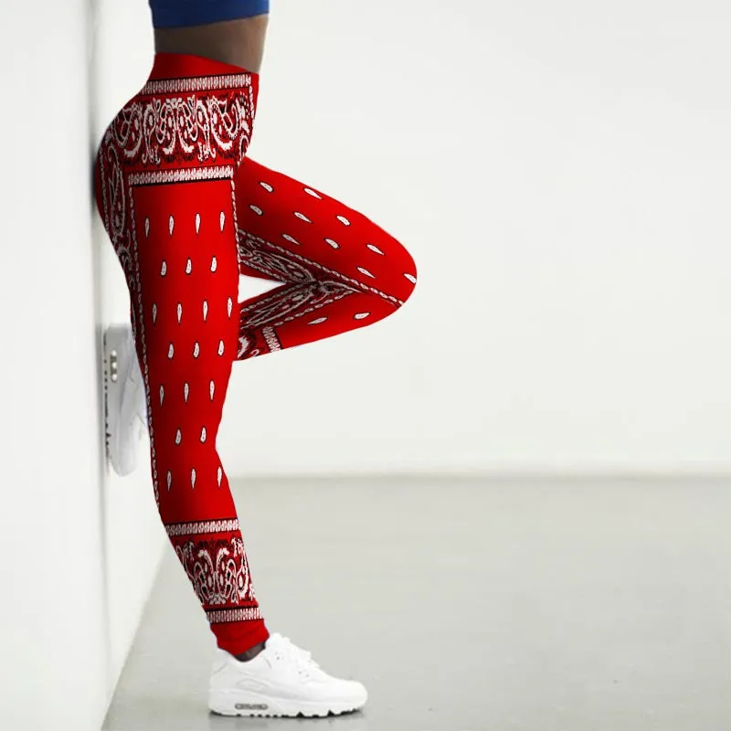 Wjczt 3D Bandana Pattern Printed Sport Leggings Women Yoga Pants Gym Clothing Femme Seamless Leggins for Female Leginsy Damskie