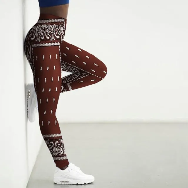 Wjczt 3D Bandana Pattern Printed Sport Leggings Women Yoga Pants Gym Clothing Femme Seamless Leggins for Female Leginsy Damskie