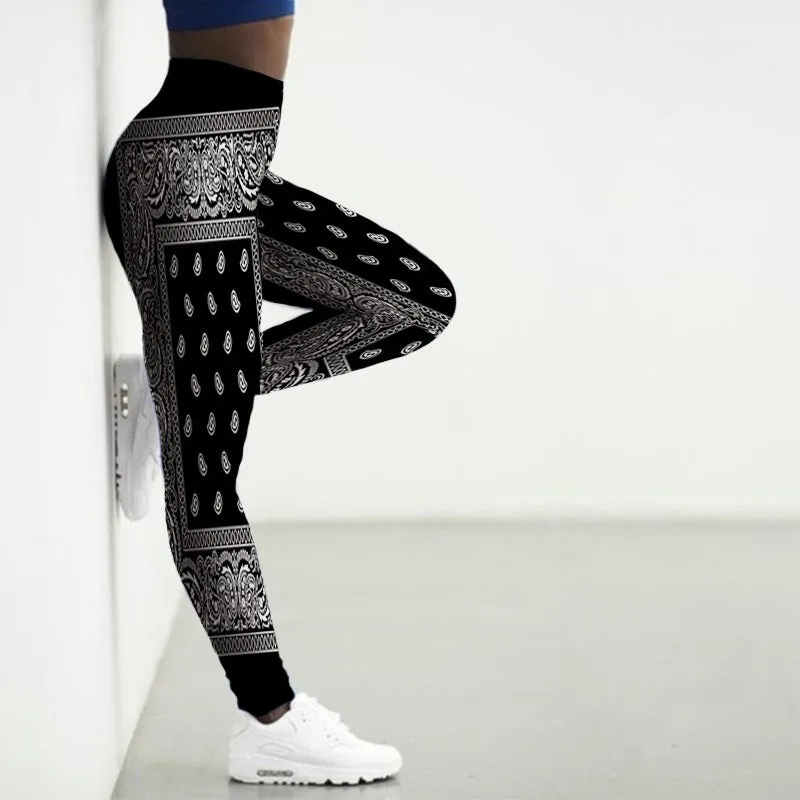Wjczt 3D Bandana Pattern Printed Sport Leggings Women Yoga Pants Gym Clothing Femme Seamless Leggins for Female Leginsy Damskie