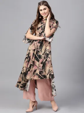 Women Beige & Black A-Line Kurta