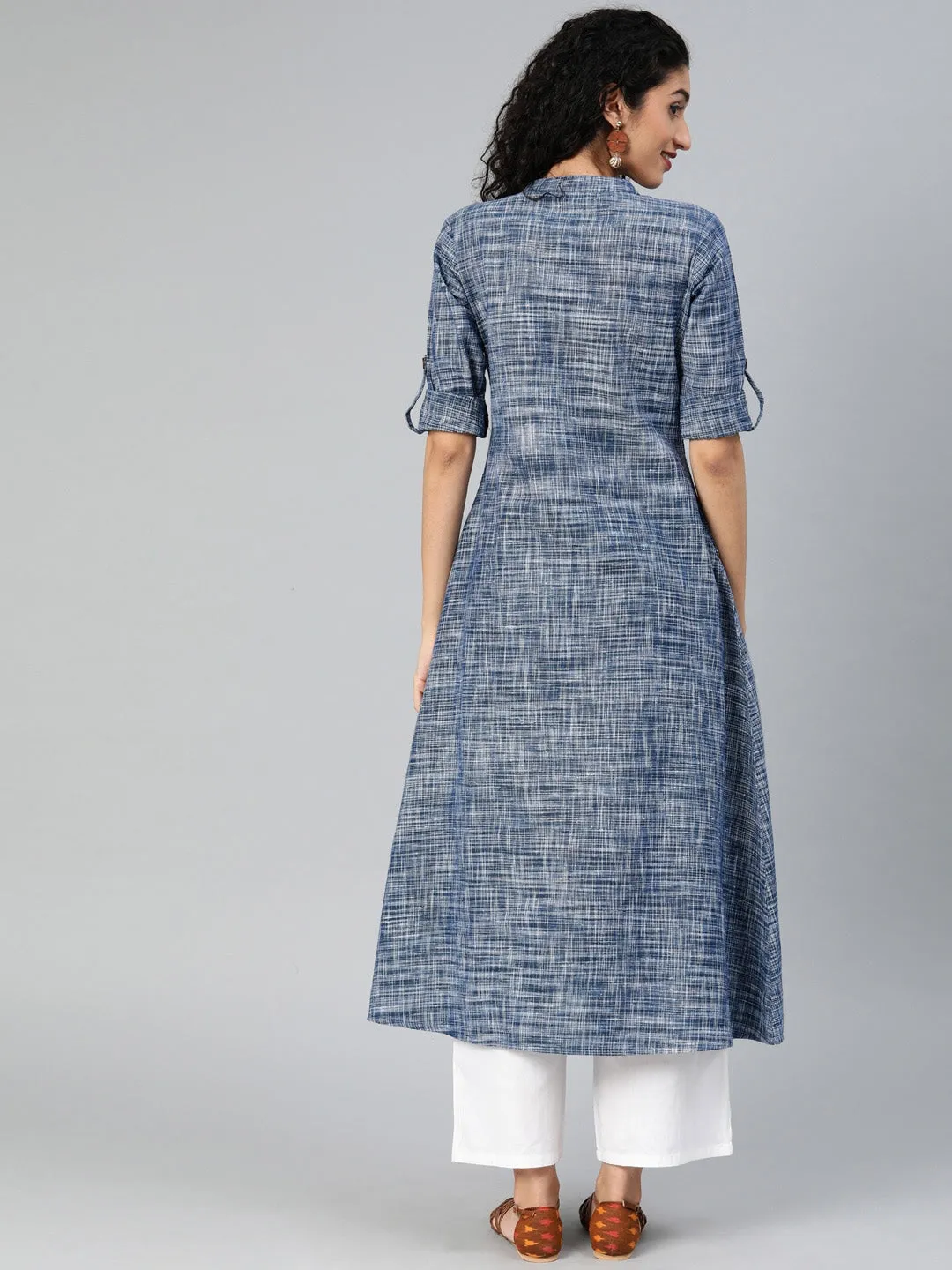 Women Blue & White A-Line Kurta
