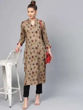 Women Brown & Green Printed Kurta