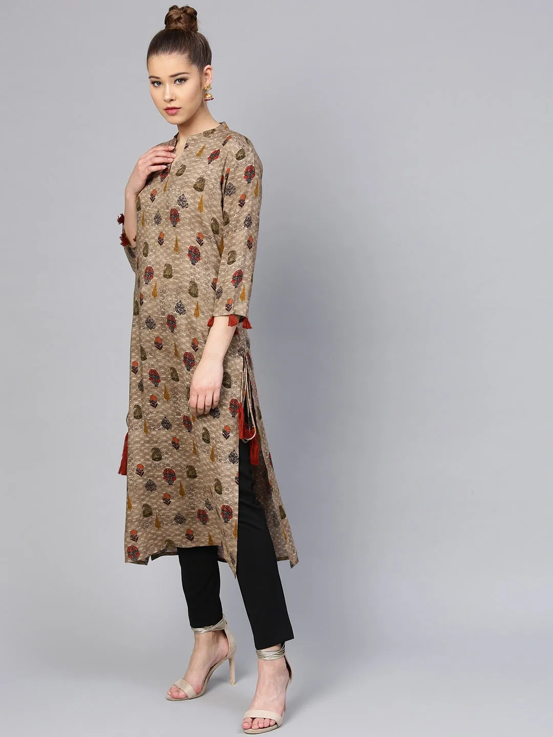 Women Brown & Green Printed Kurta