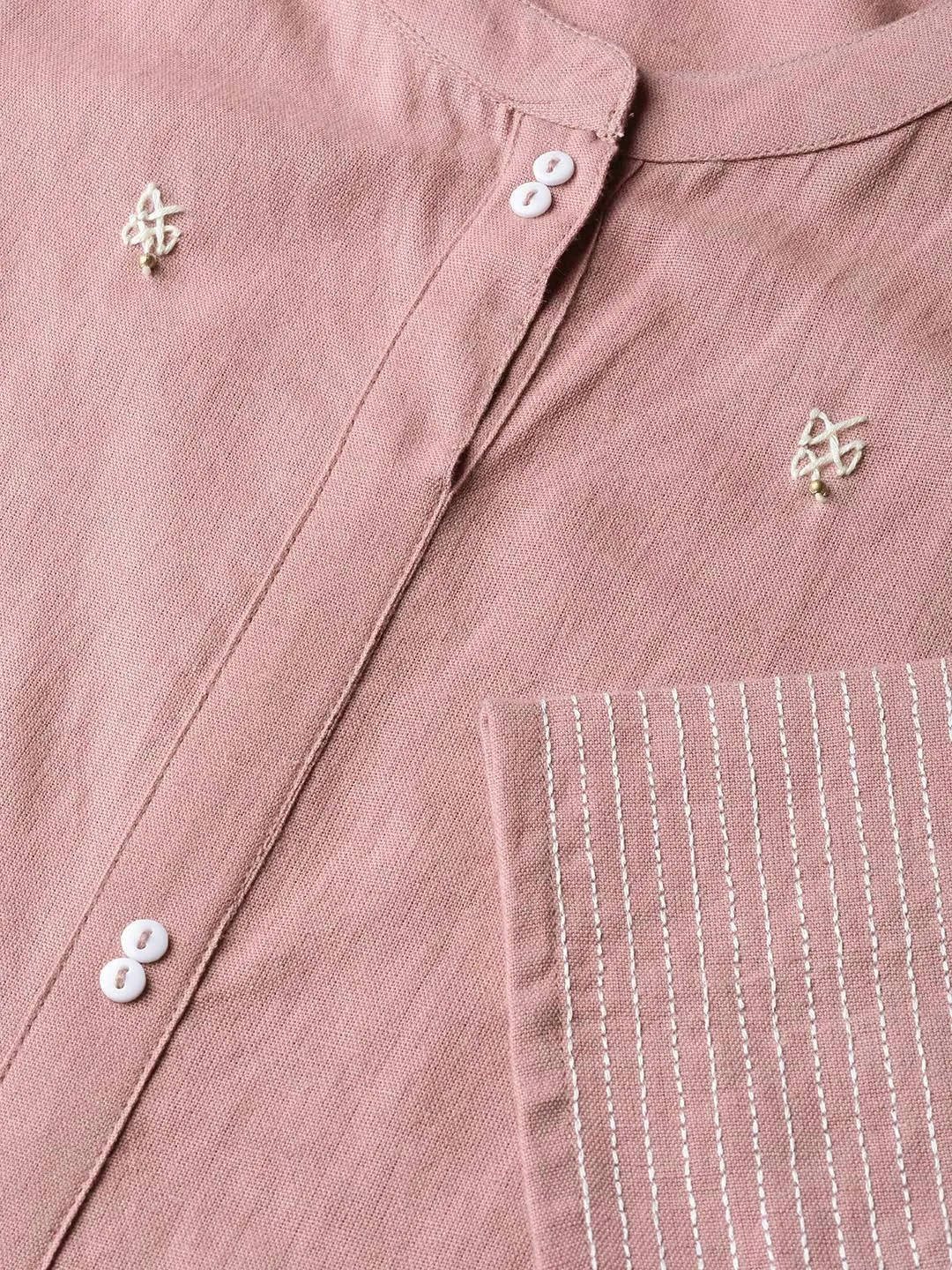 Women Dusty Pink & Off-White Embroidered Kurta Set