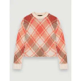 Women Fluffy Diamond Jacquard Pullover - Orange