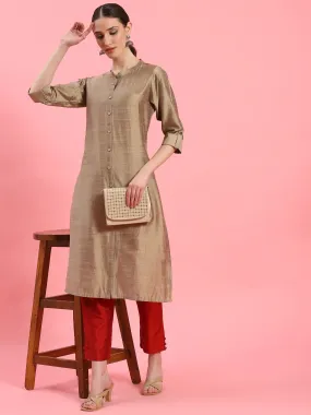 Women Gold Mandarin Collar Kurta