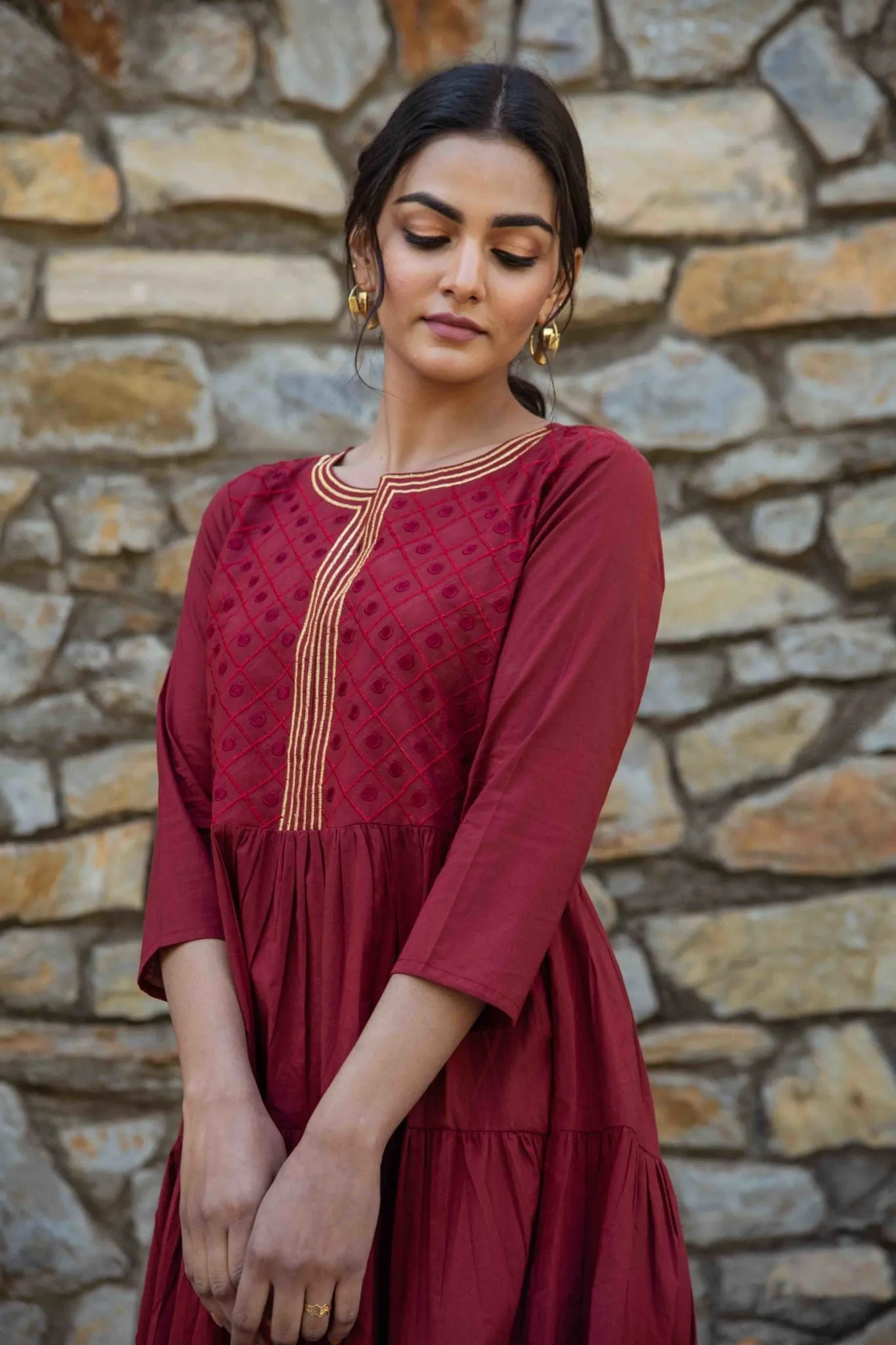 Women Maroon Anarkali Kurta