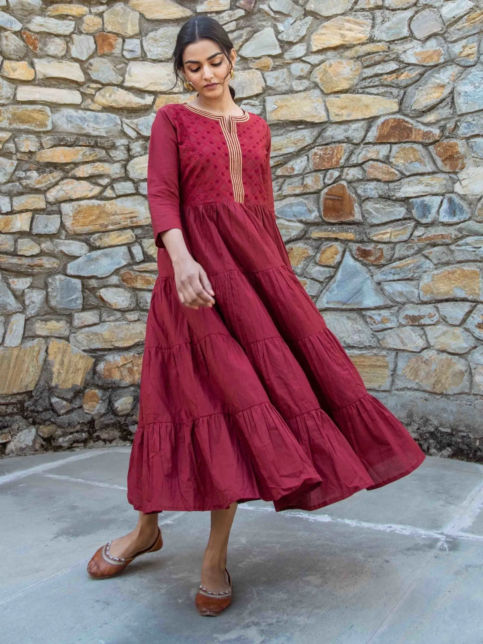 Women Maroon Anarkali Kurta