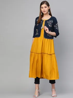 Women Mustard Solid Kurta