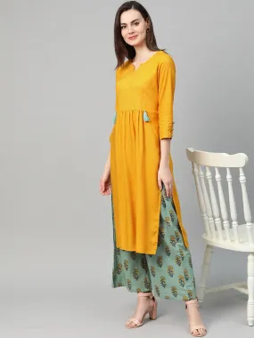 Women Mustard Straight Kurta Set