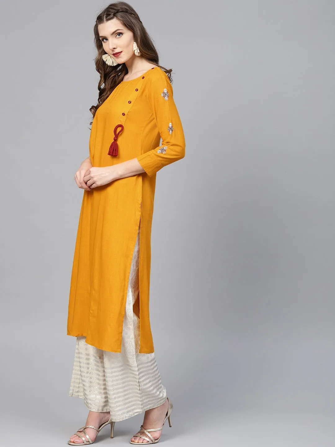 Women Mustard Yellow Solid Kurta