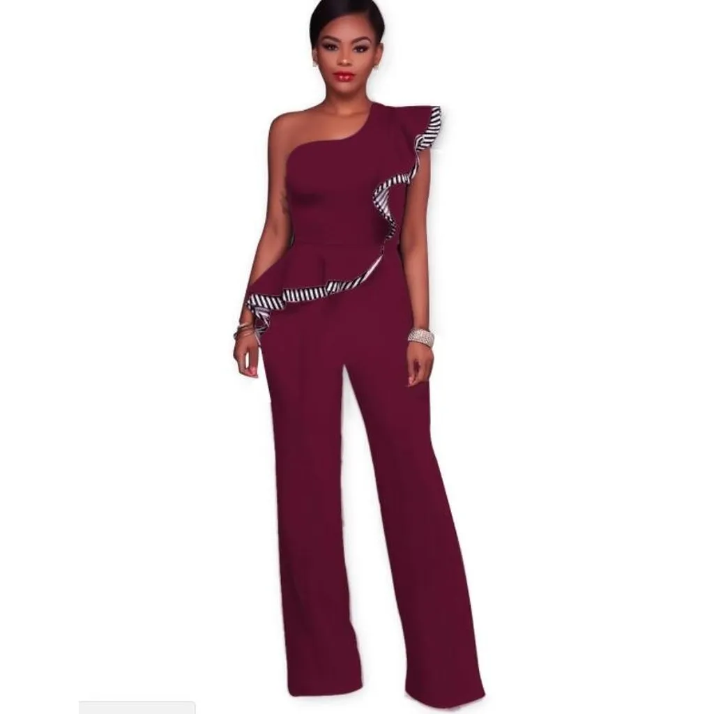 Women Sexy Sleeveless One Shoulder Bandage Party Shawl Jumpsuit