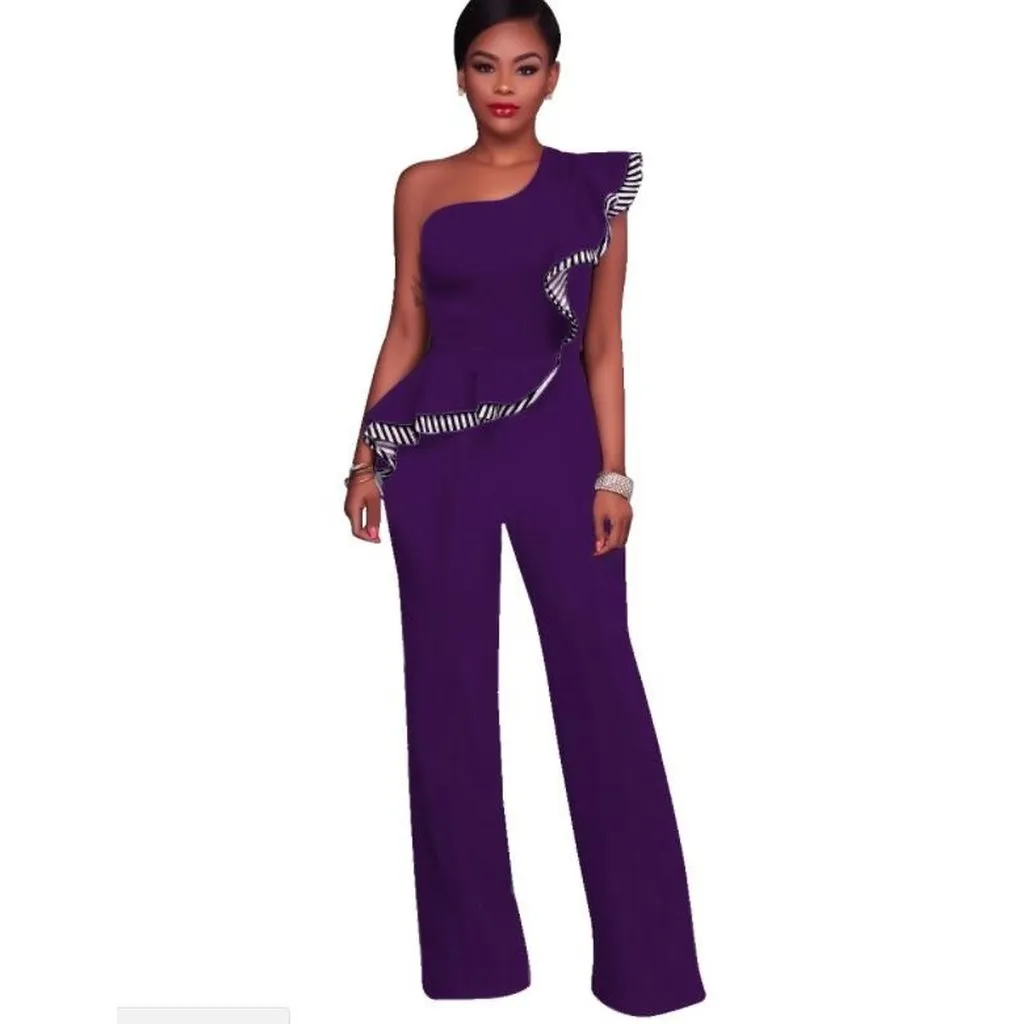 Women Sexy Sleeveless One Shoulder Bandage Party Shawl Jumpsuit