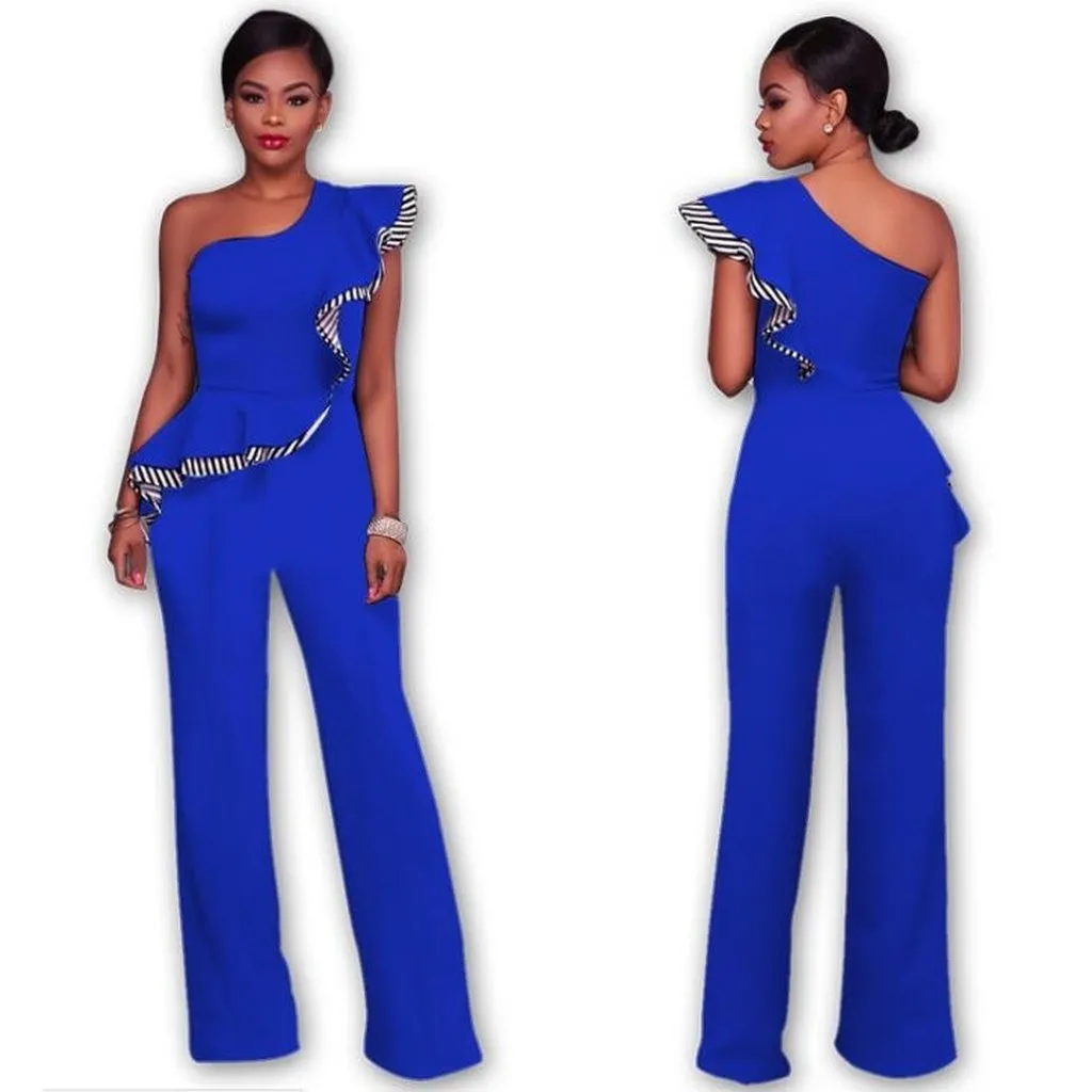 Women Sexy Sleeveless One Shoulder Bandage Party Shawl Jumpsuit