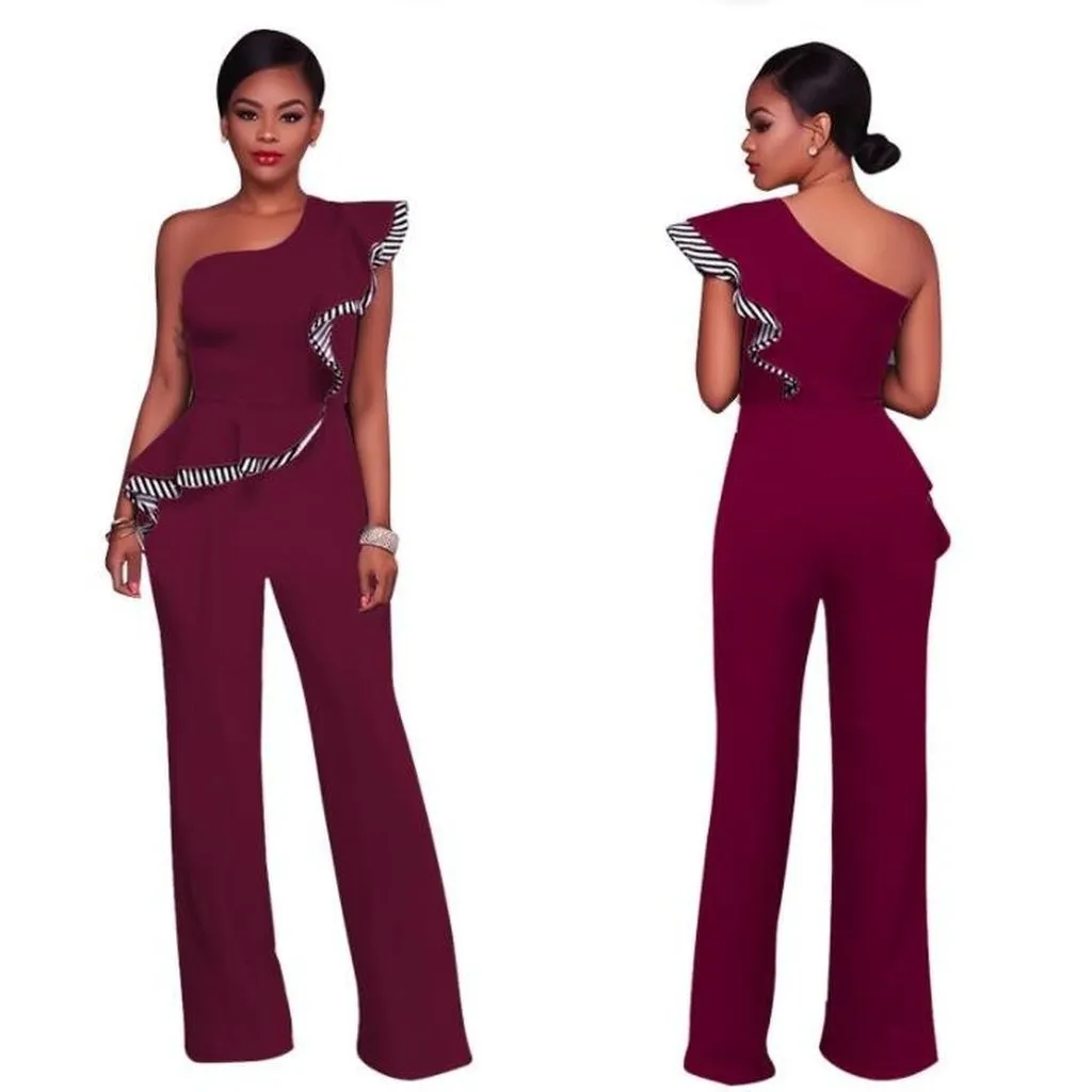 Women Sexy Sleeveless One Shoulder Bandage Party Shawl Jumpsuit