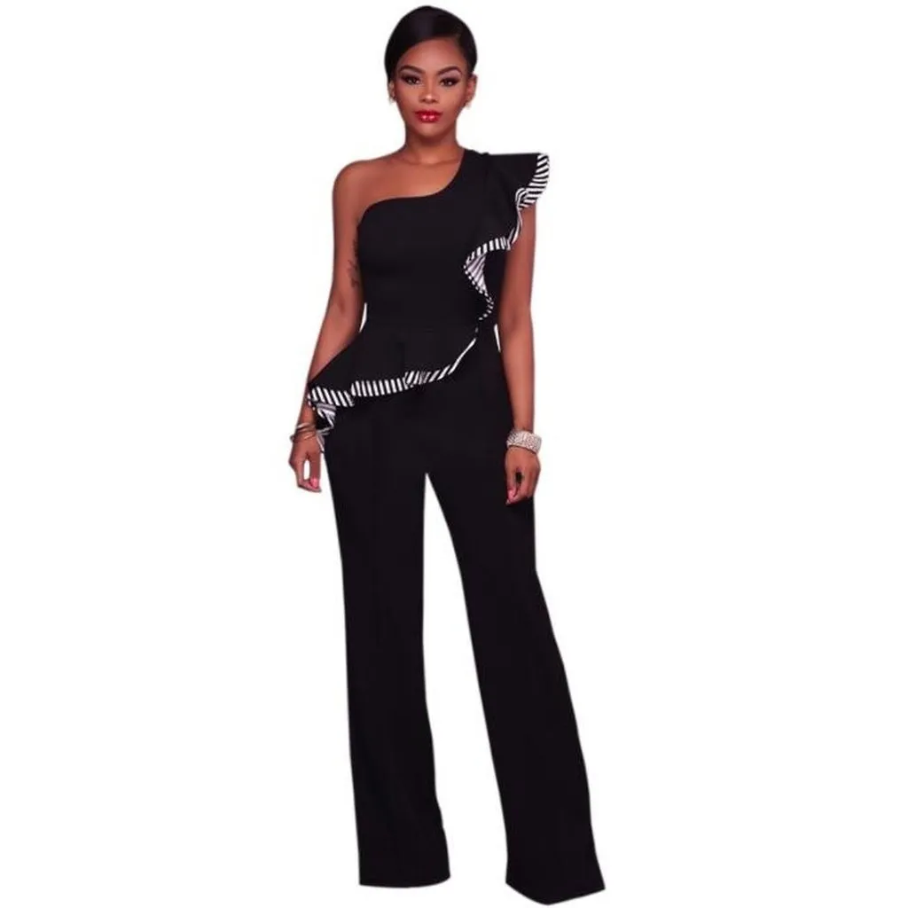 Women Sexy Sleeveless One Shoulder Bandage Party Shawl Jumpsuit