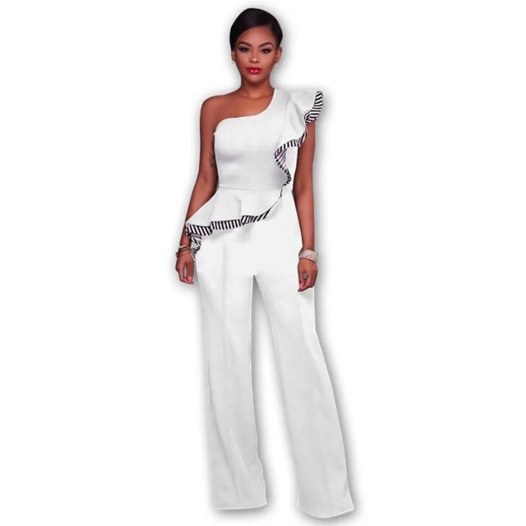 Women Sexy Sleeveless One Shoulder Bandage Party Shawl Jumpsuit