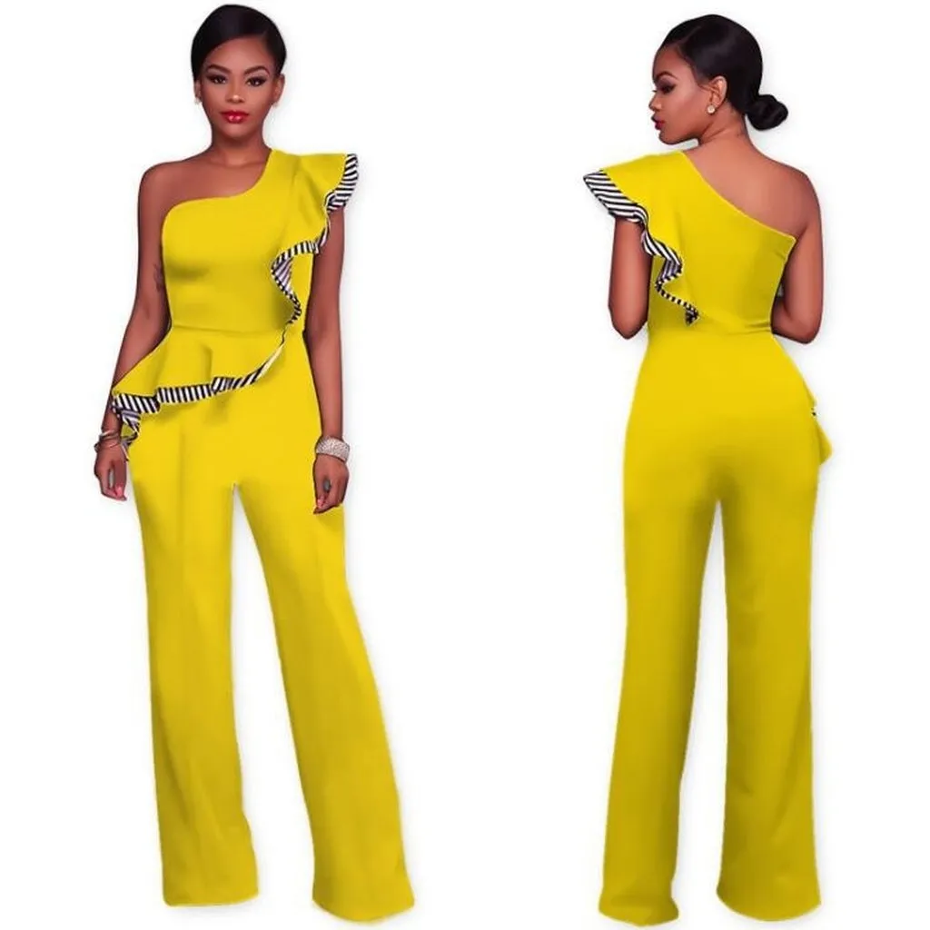 Women Sexy Sleeveless One Shoulder Bandage Party Shawl Jumpsuit