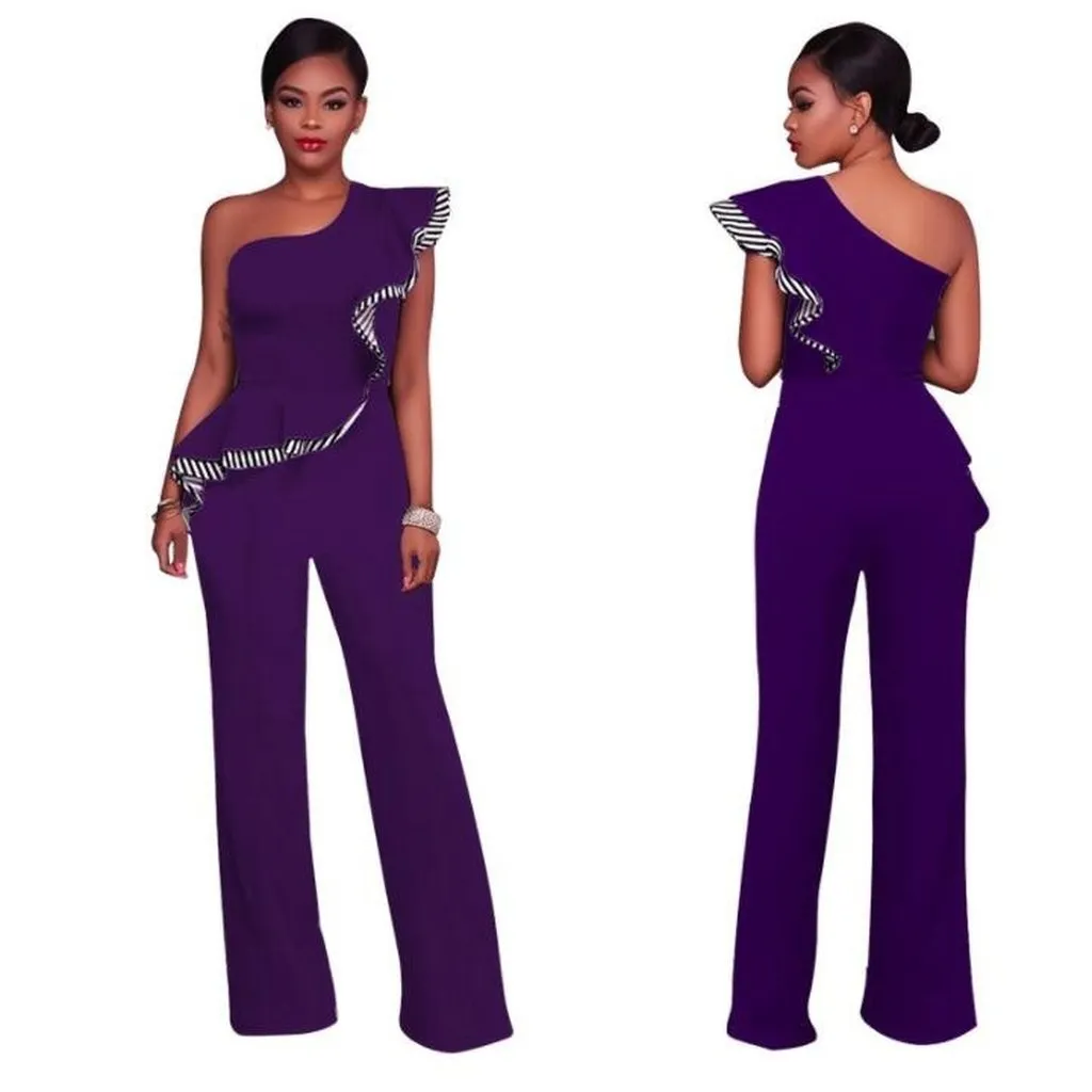 Women Sexy Sleeveless One Shoulder Bandage Party Shawl Jumpsuit