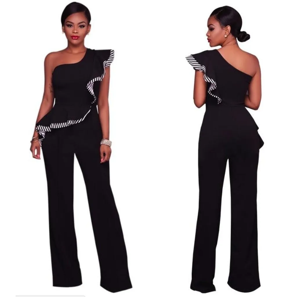 Women Sexy Sleeveless One Shoulder Bandage Party Shawl Jumpsuit