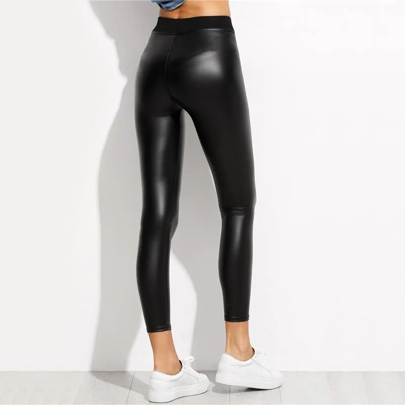 Women's Casual Faux Leather High-Waist Skinny Leggings