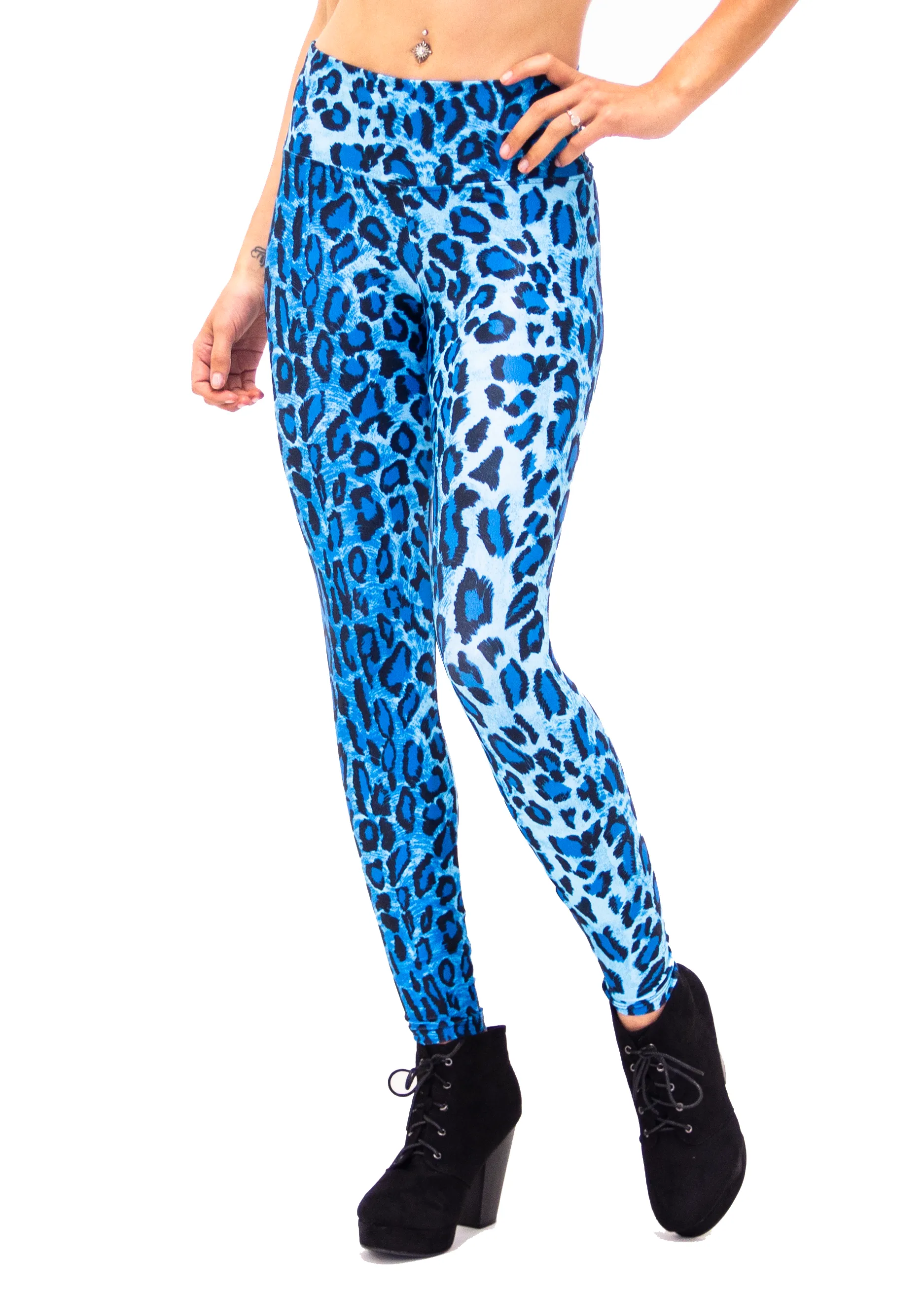 Women's Leopard Blue Print Leggings - UV Reactive - Lavish Leopard