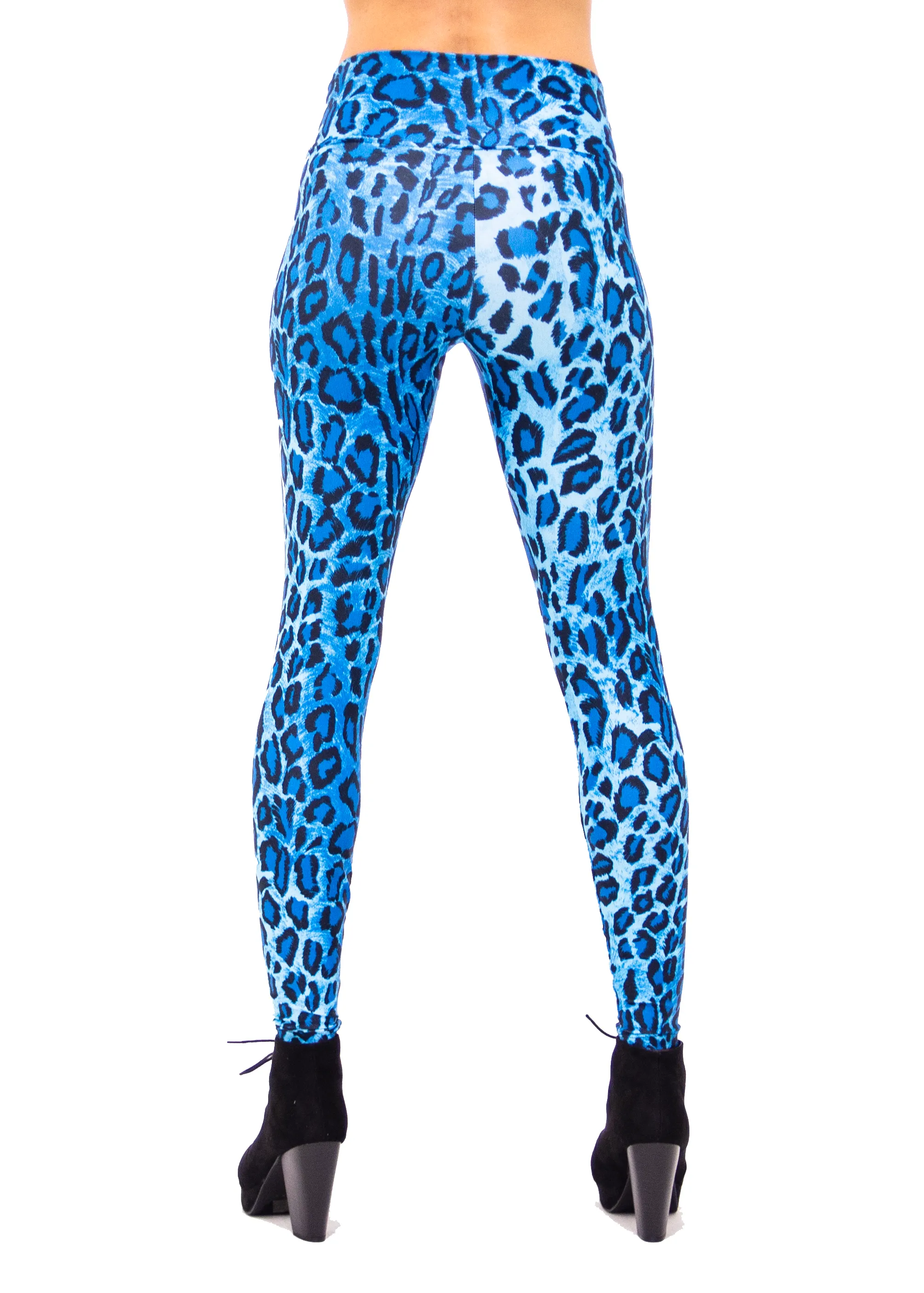 Women's Leopard Blue Print Leggings - UV Reactive - Lavish Leopard