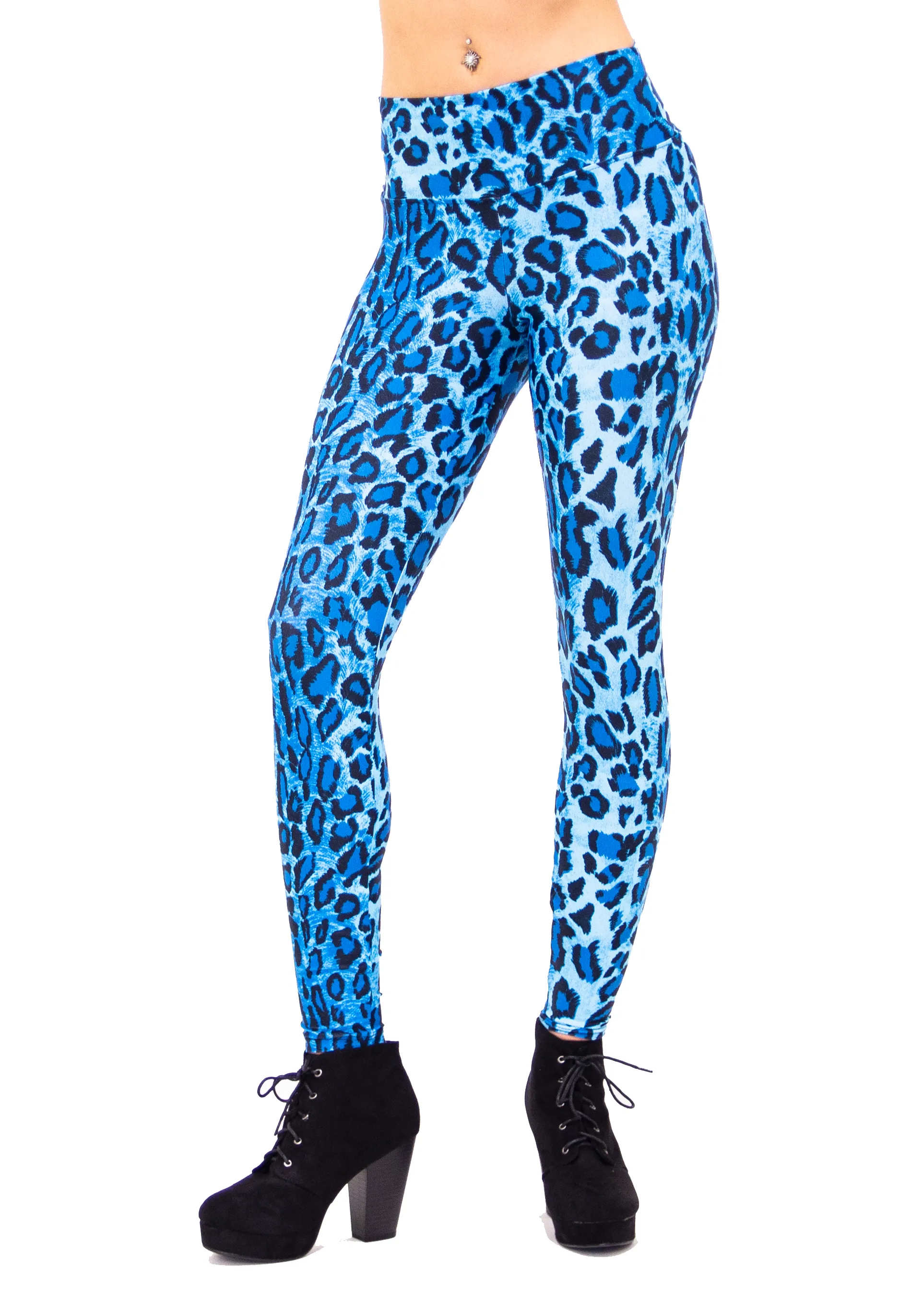 Women's Leopard Blue Print Leggings - UV Reactive - Lavish Leopard